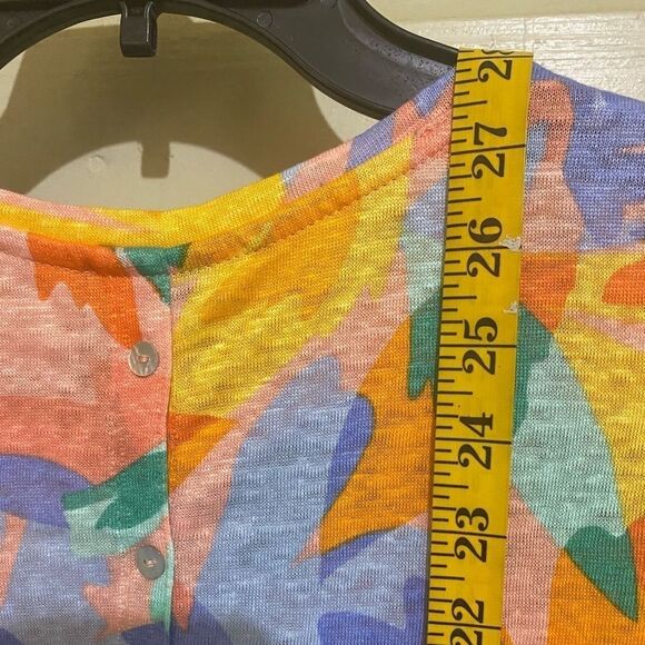 Linen Joie SZ S Peachy Tropical Print Breezy Top Button Down Back Oversized - Picture 11 of 11